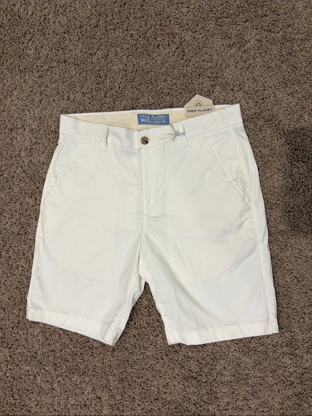 Free Planet Men’s White Flat-Front Cotton Shorts